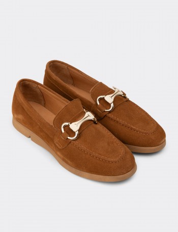 Women's Tan Suede Leather Loafers