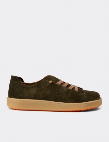 Women's Khaki Suede Leather Sneakers