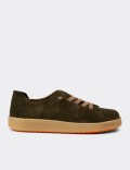Women's Khaki Suede Leather Sneakers