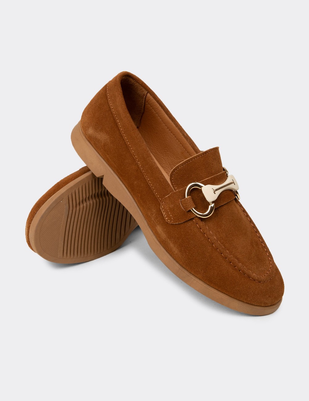 Women's Tan Suede Leather Loafers - K5300ZTBAC01