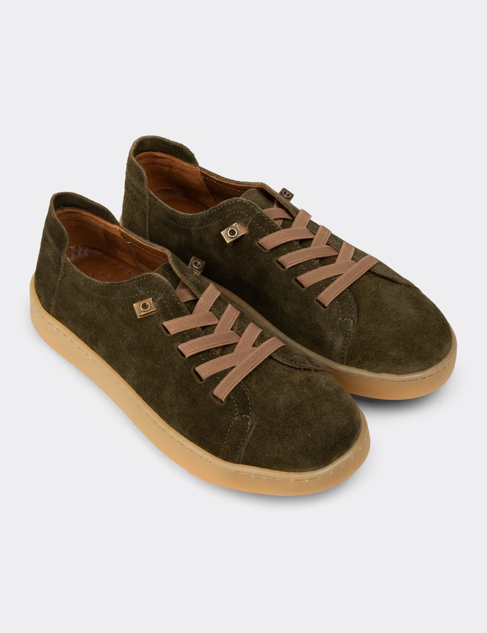 Women's Khaki Suede Leather Sneakers - SE605ZHAKC01