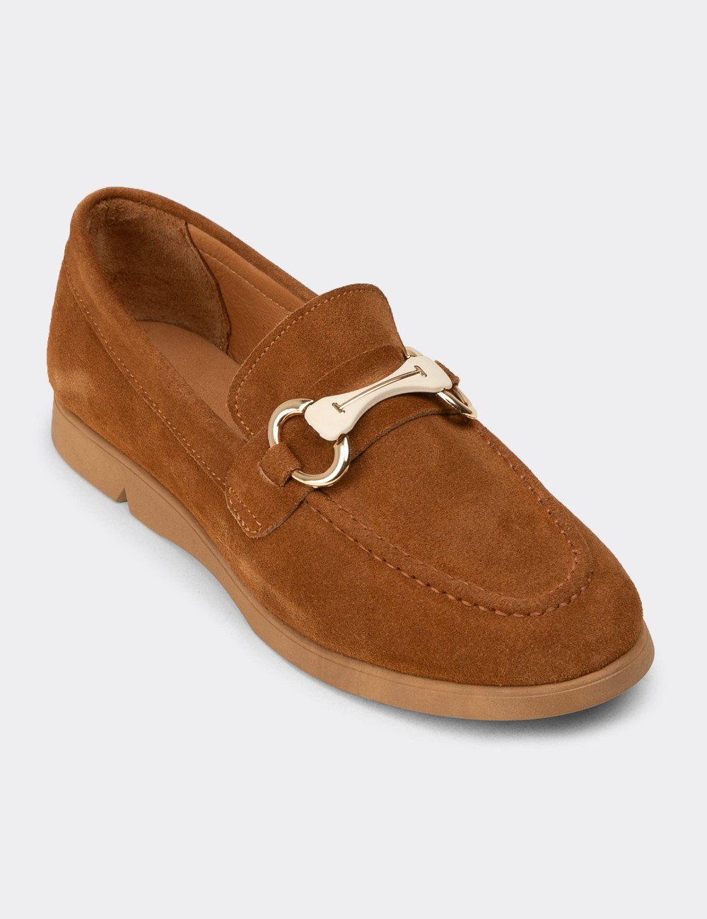 Women's Tan Suede Leather Loafers - K5300ZTBAC01