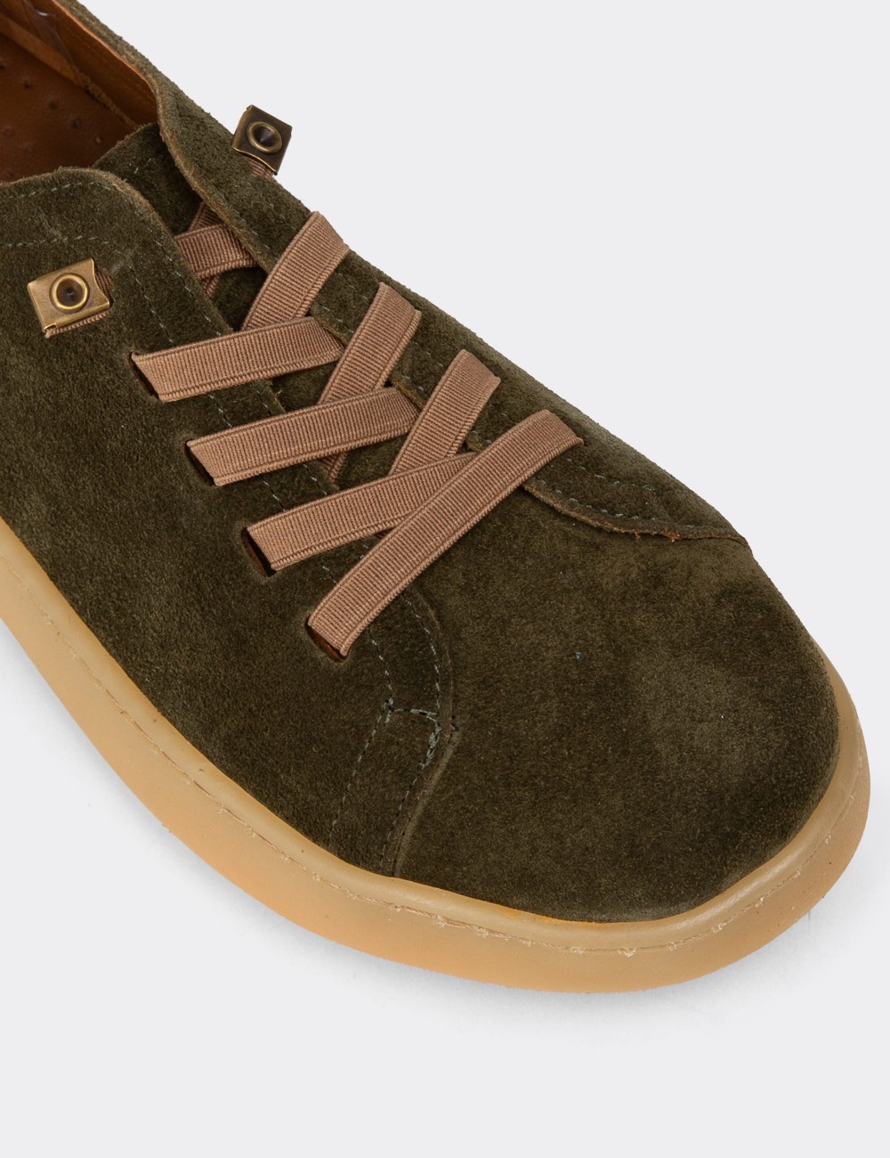 Women's Khaki Suede Leather Sneakers - SE605ZHAKC01