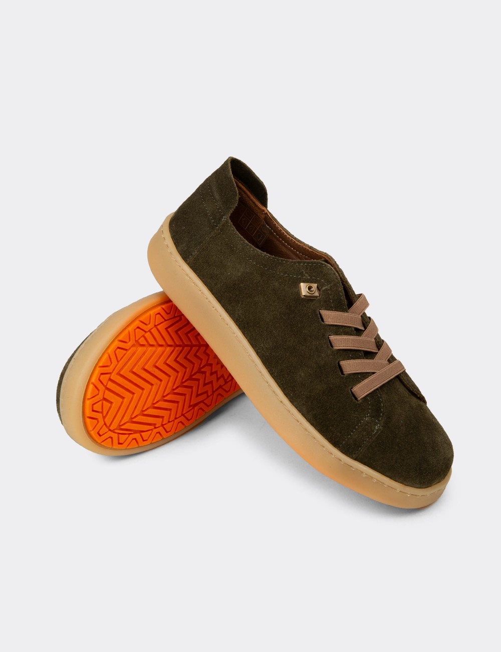 Women's Khaki Suede Leather Sneakers - SE605ZHAKC01