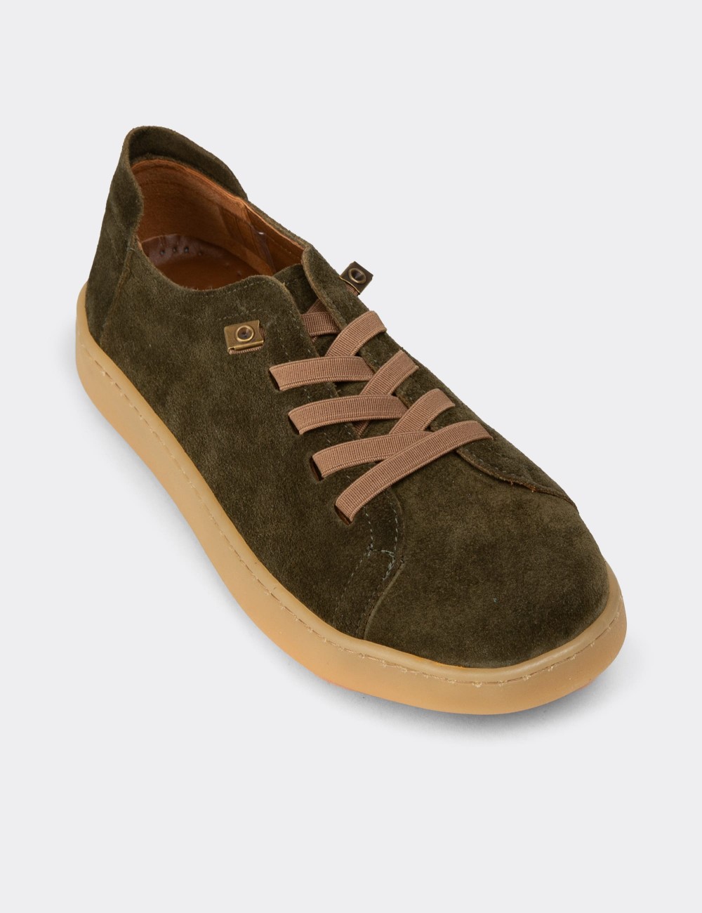 Women's Khaki Suede Leather Sneakers - SE605ZHAKC01