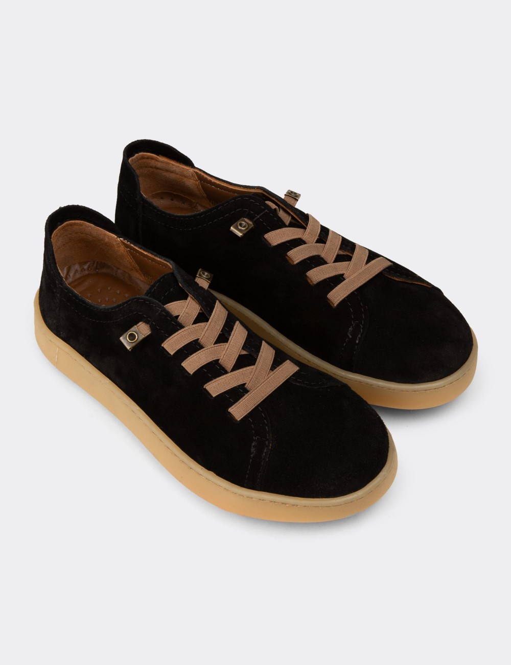 Women's Black Suede Leather Sneakers - SE605ZSYHC02