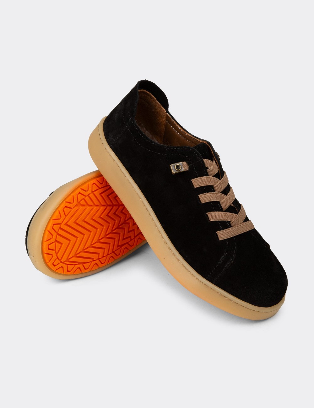 Women's Black Suede Leather Sneakers - SE605ZSYHC02
