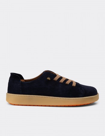Men's Navy Suede Leather Sneakers