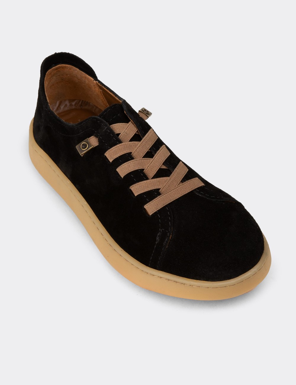 Women's Black Suede Leather Sneakers - SE605ZSYHC02