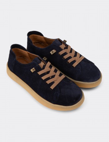 Men's Navy Suede Leather Sneakers