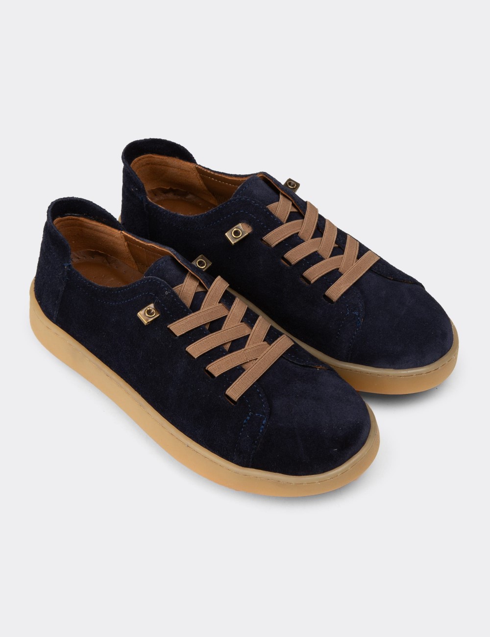 Men's Navy Suede Leather Sneakers - SE605ZLCVC02
