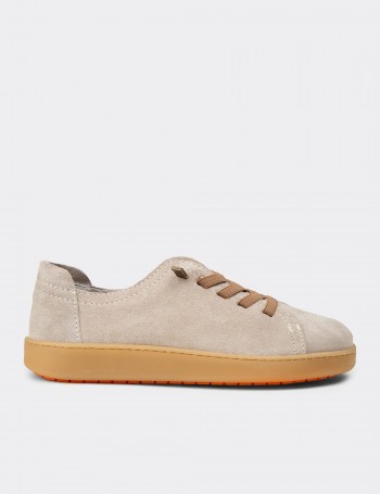 Women's Beige Suede Leather Sneakers