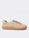 Women's Beige Suede Leather Sneakers