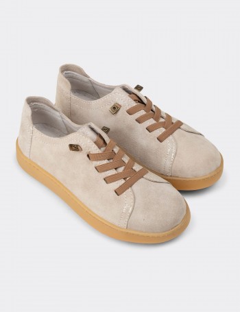 Women's Beige Suede Leather Sneakers