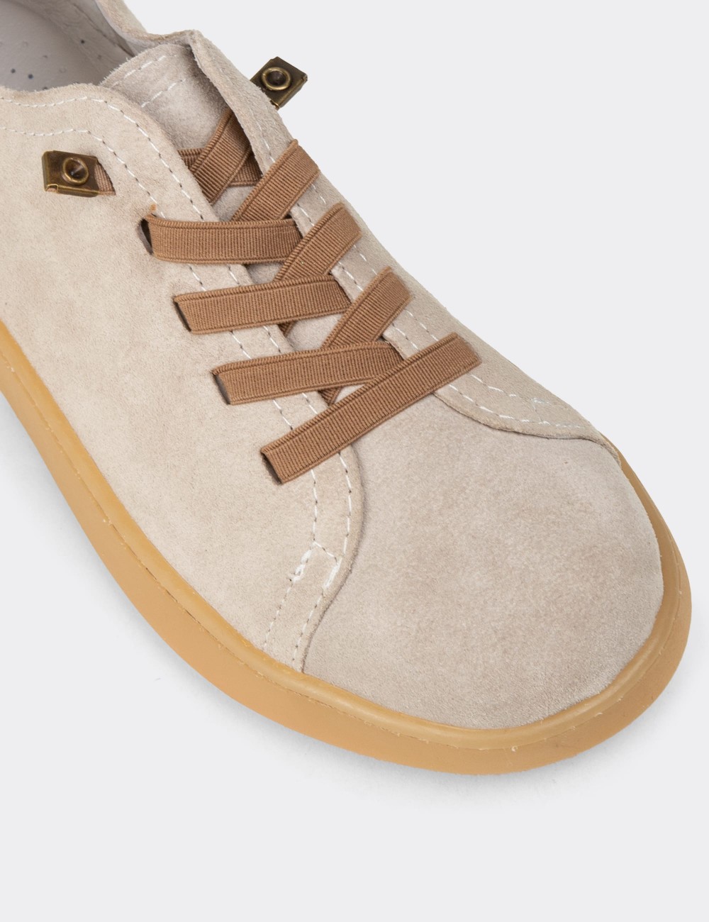 Women's Beige Suede Leather Sneakers - SE605ZBEJC01