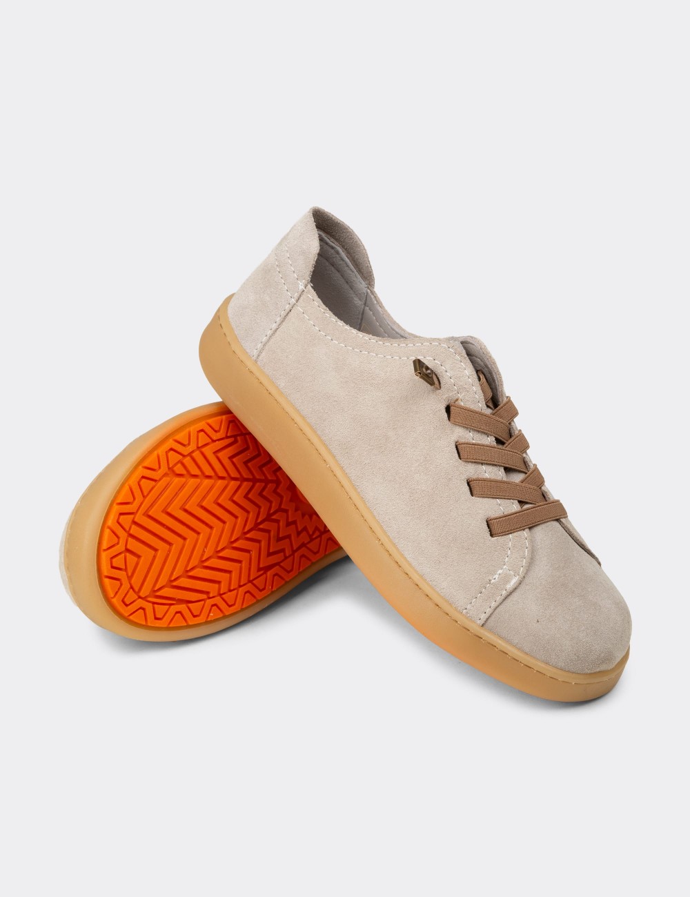 Women's Beige Suede Leather Sneakers - SE605ZBEJC01