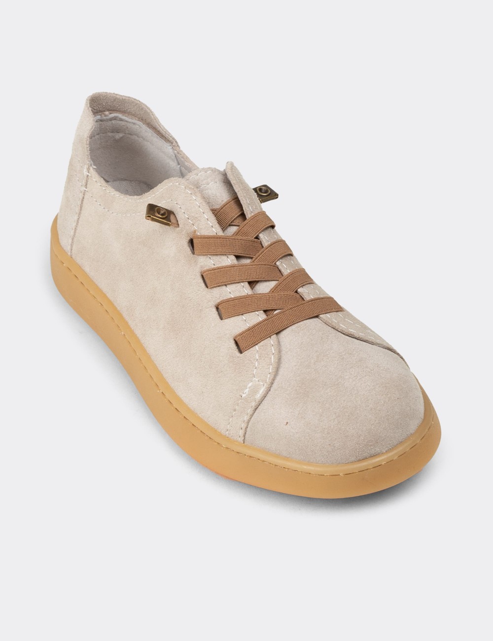 Women's Beige Suede Leather Sneakers - SE605ZBEJC01