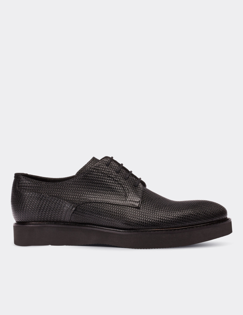 Black  Leather Lace-up Shoes - 01294MSYHE20