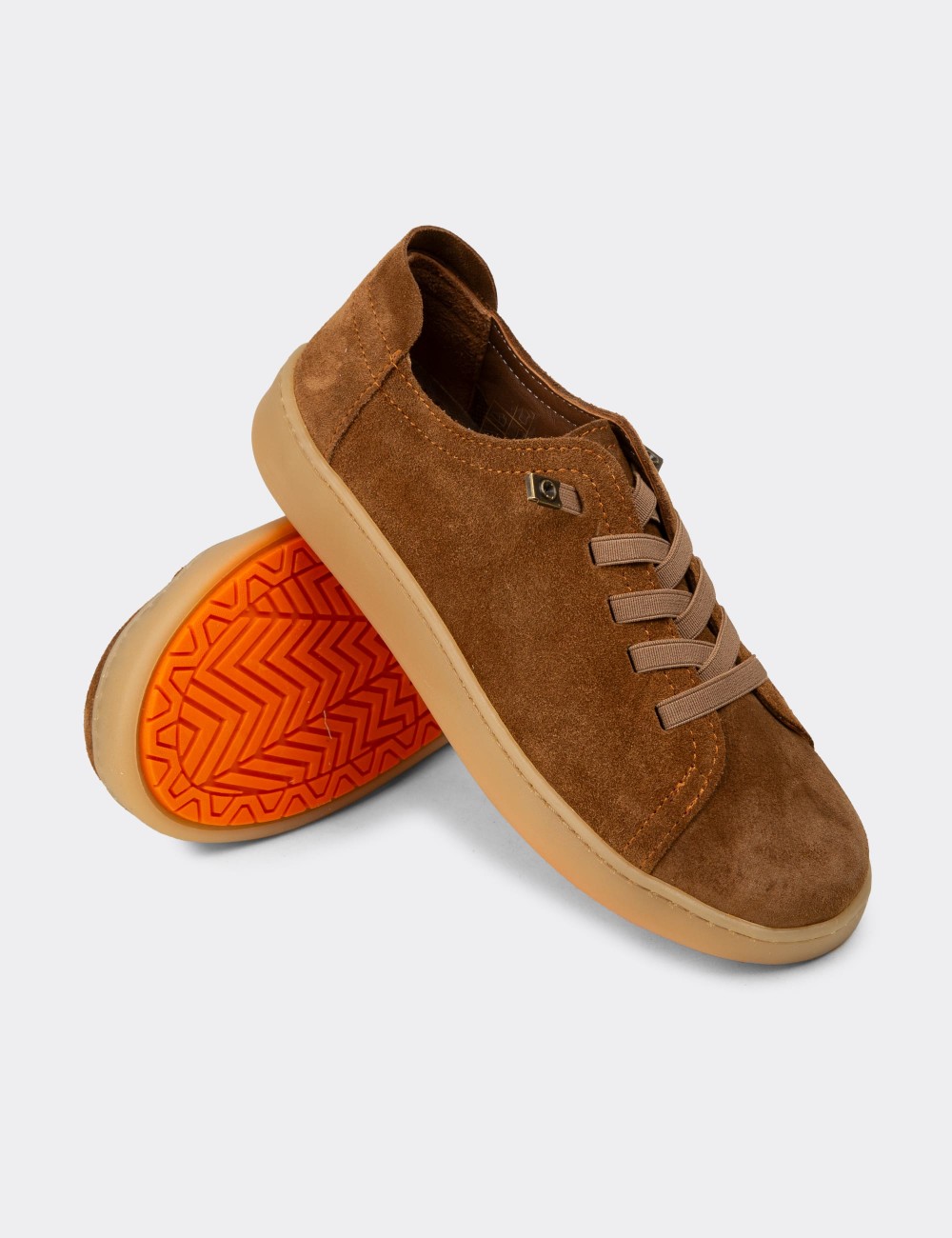 Women's Tan Suede Leather Sneakers - SE605ZTBAC02