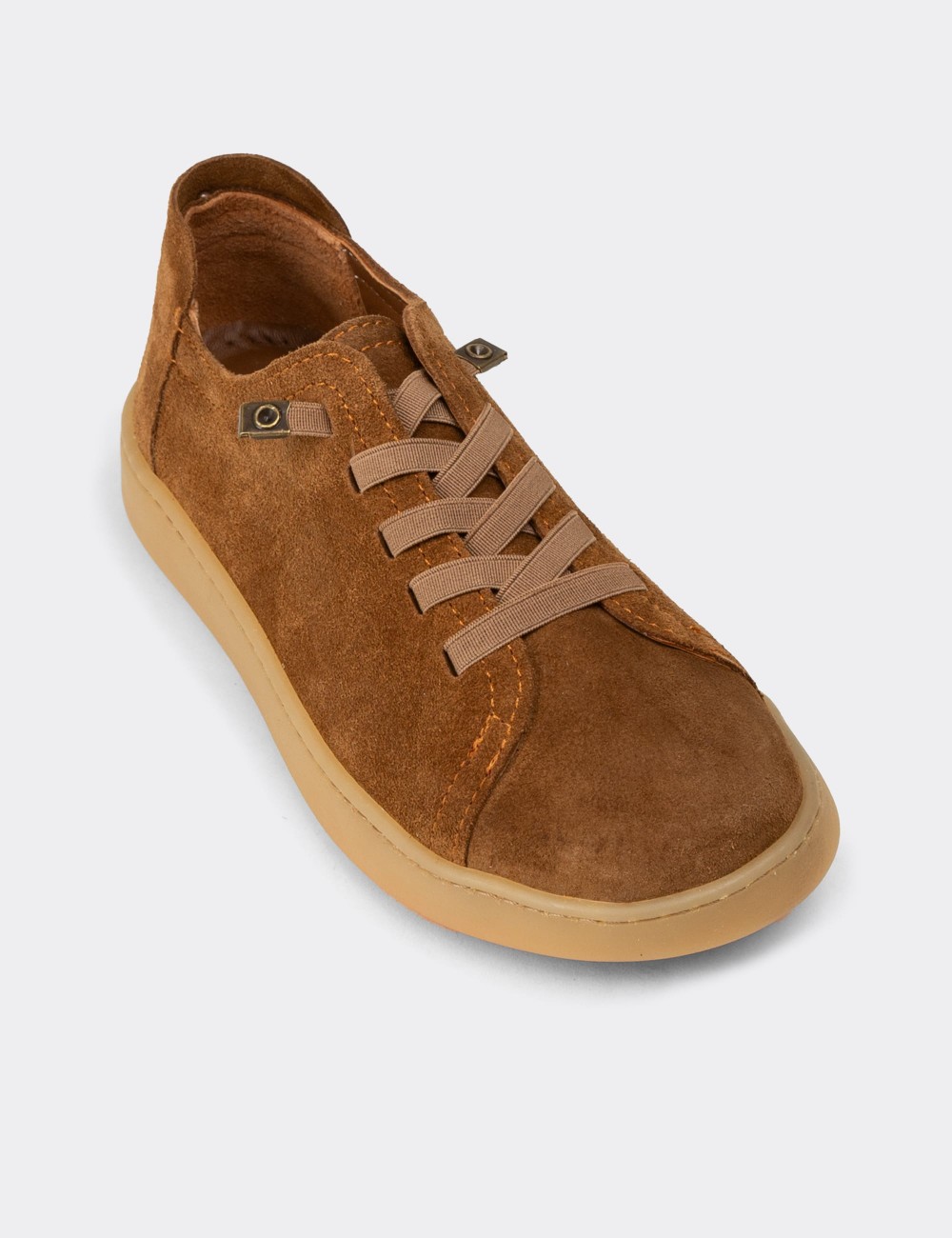 Women's Tan Suede Leather Sneakers - SE605ZTBAC02