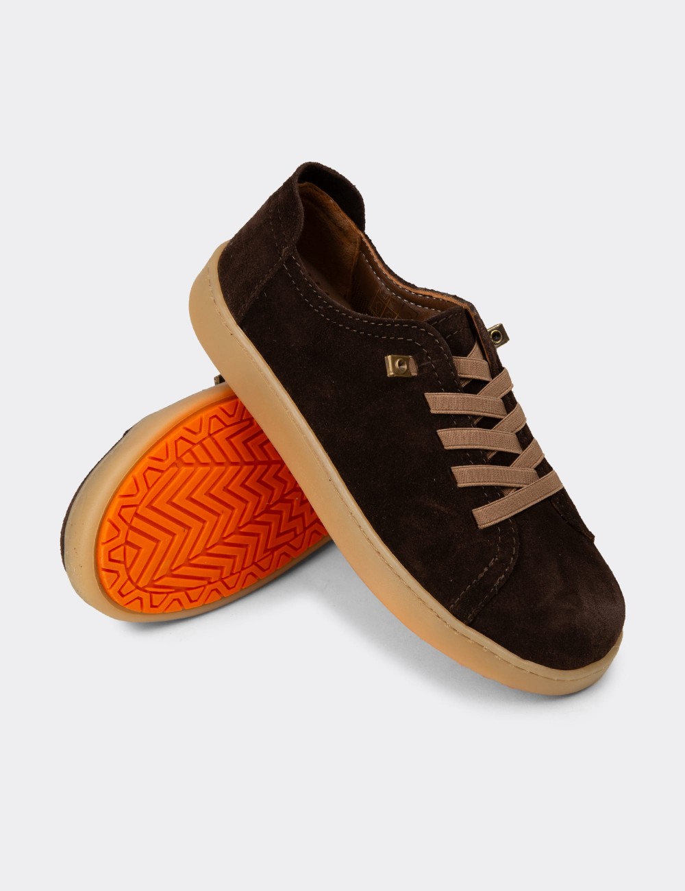 Women's Brown Suede Sneakers - SE605ZKHVC01