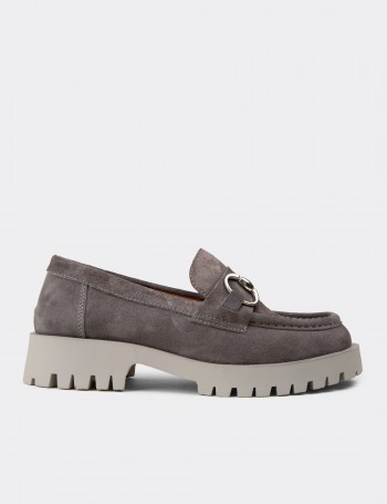 Women's Gray Suede Leather Slip-On Shoes