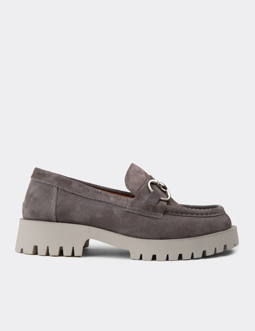 Women's Gray Suede Leather Slip-On Shoes - 02037ZGRIC01