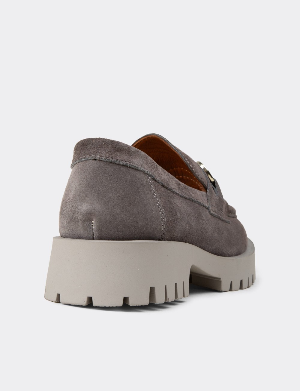 Women's Gray Suede Leather Slip-On Shoes - 02037ZGRIC01