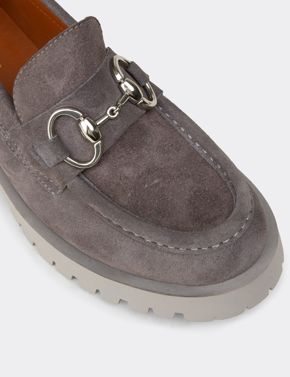 Women's Gray Suede Leather Slip-On Shoes - 02037ZGRIC01