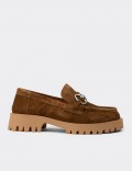 Women's Tan Suede Leather Loafers