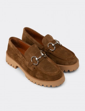 Women's Tan Suede Leather Loafers
