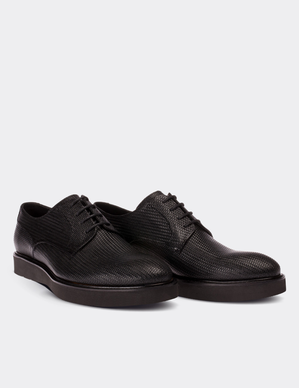 Black  Leather Lace-up Shoes - 01294MSYHE20