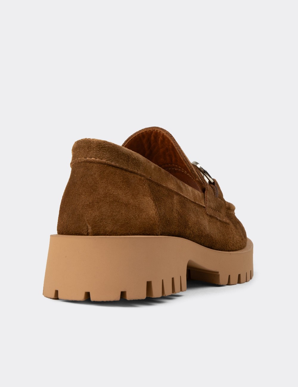 Women's Tan Suede Leather Loafers - 02037ZTBAC01