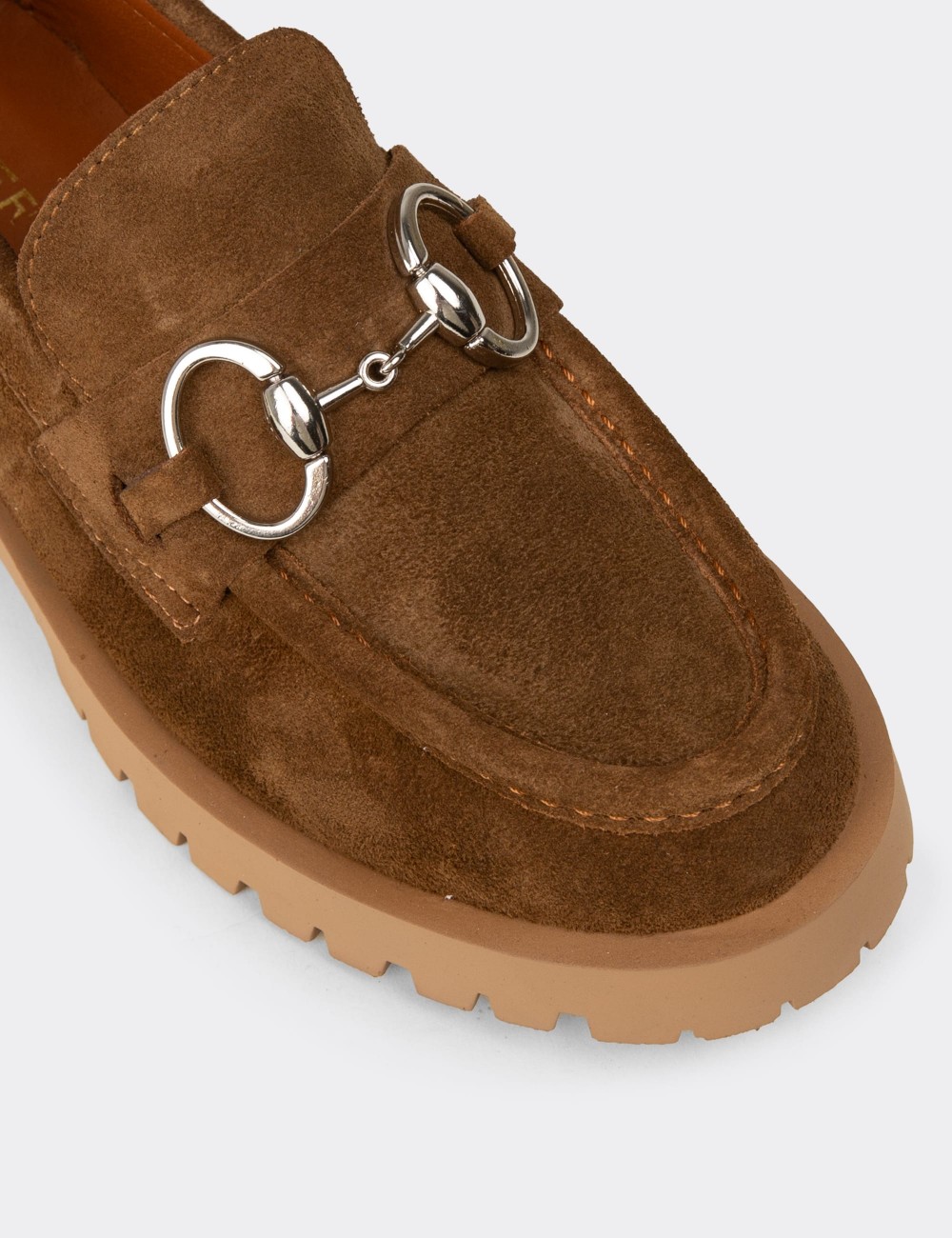 Women's Tan Suede Leather Loafers - 02037ZTBAC01