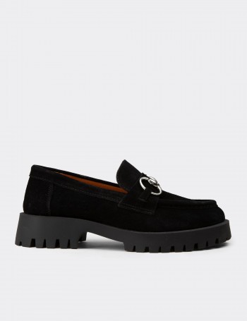 Women's Black Suede Leather Loafers