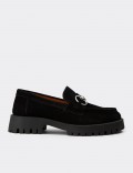 Women's Black Suede Leather Loafers