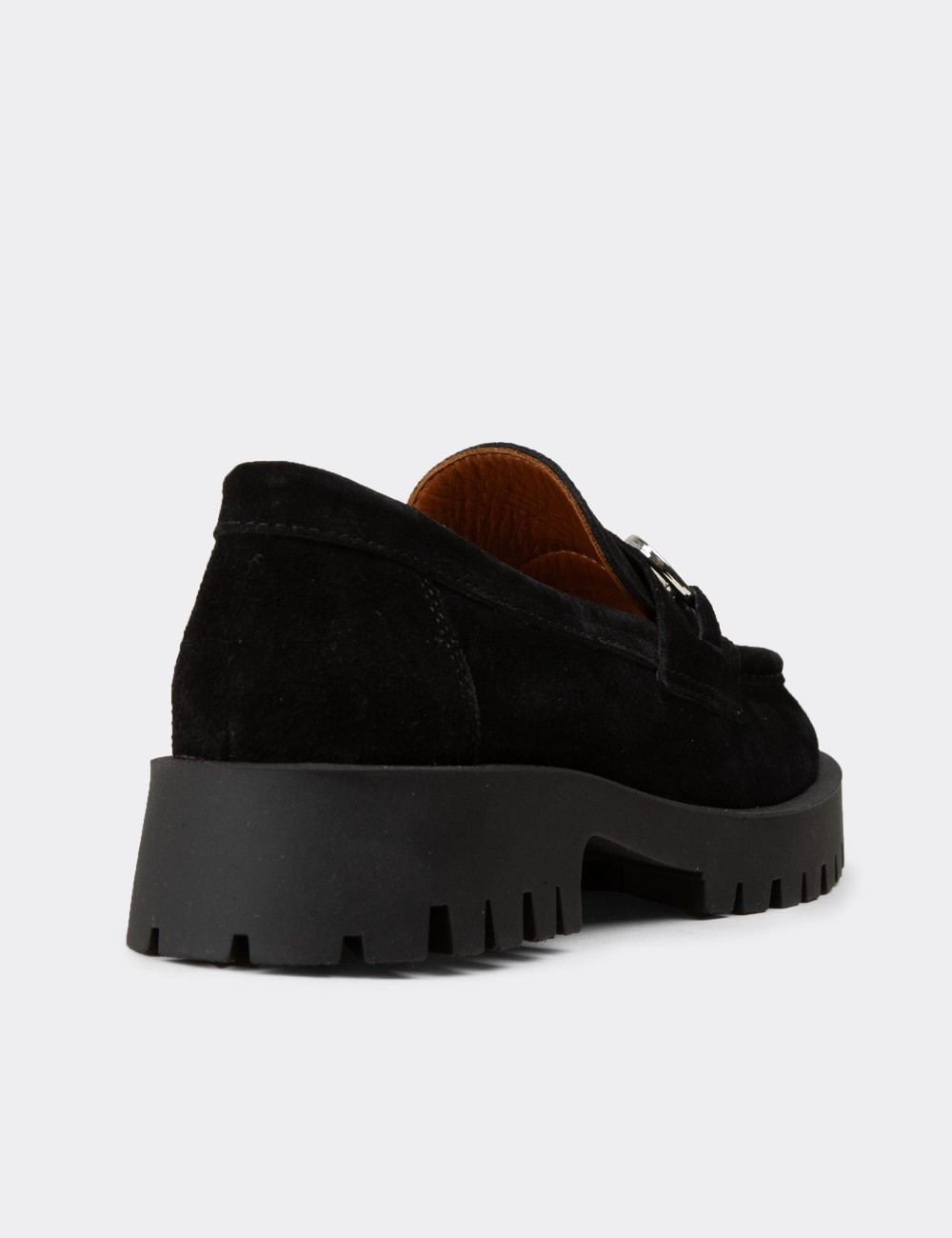 Women's Black Suede Leather Loafers - 02037ZSYHC01