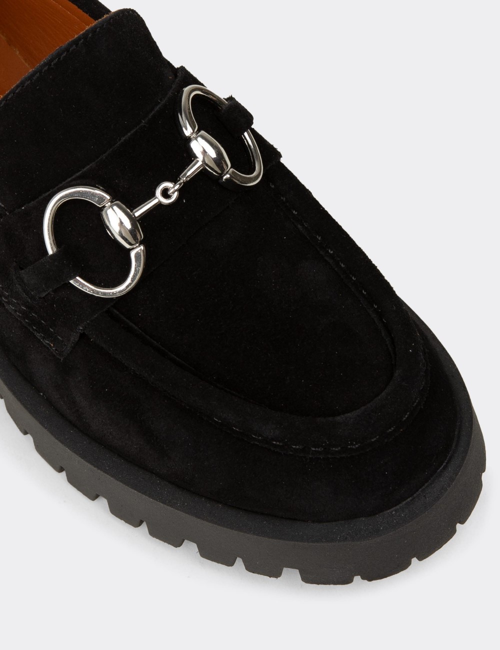 Women's Black Suede Leather Loafers - 02037ZSYHC01