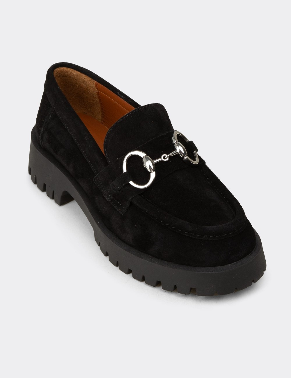 Women's Black Suede Leather Loafers - 02037ZSYHC01