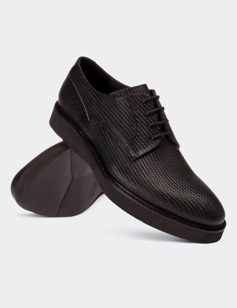 Black  Leather Lace-up Shoes - 01294MSYHE20