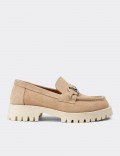 Women's Beige Suede Leather Loafers