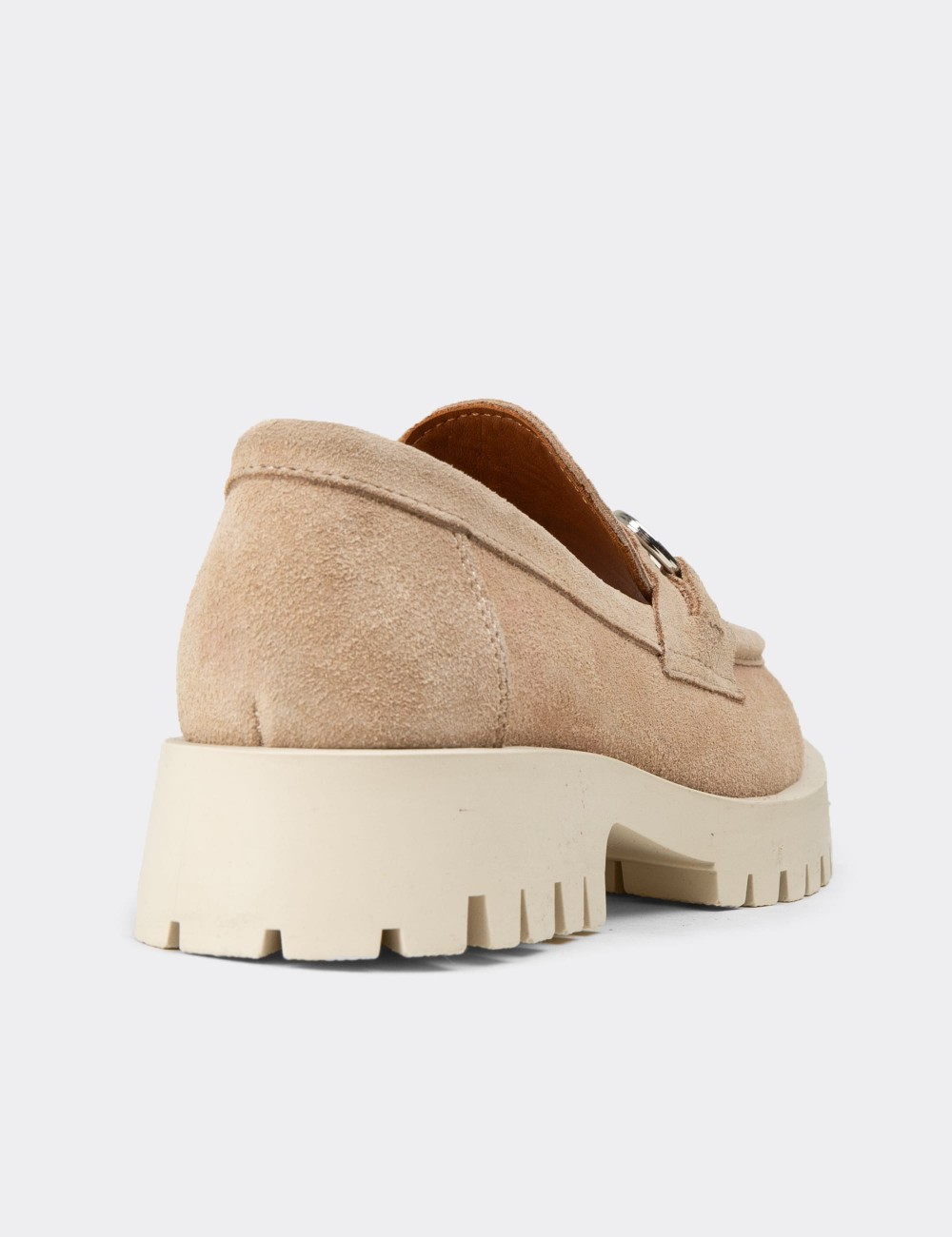 Women's Beige Suede Leather Loafers - 02037ZBEJC01