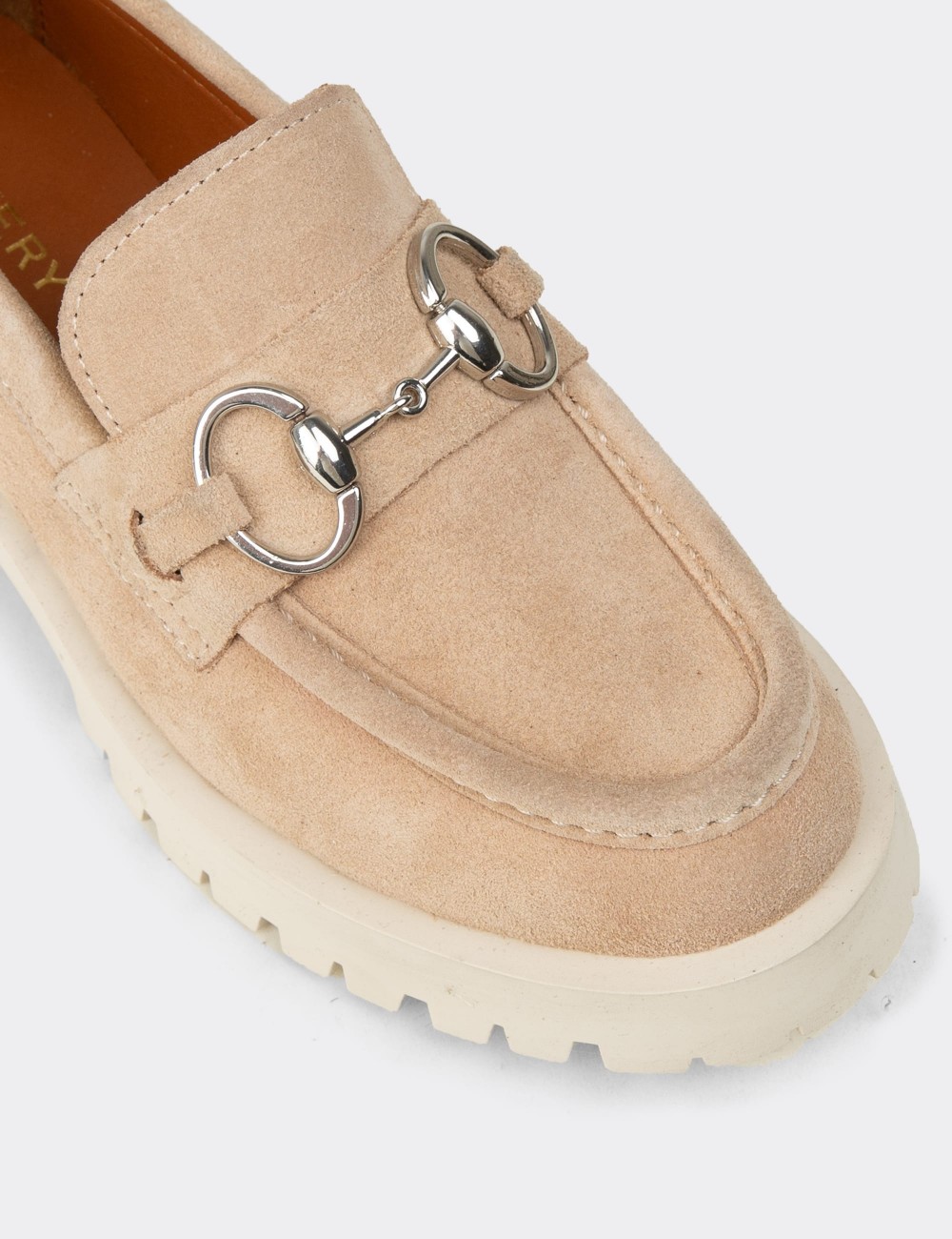 Women's Beige Suede Leather Loafers - 02037ZBEJC01