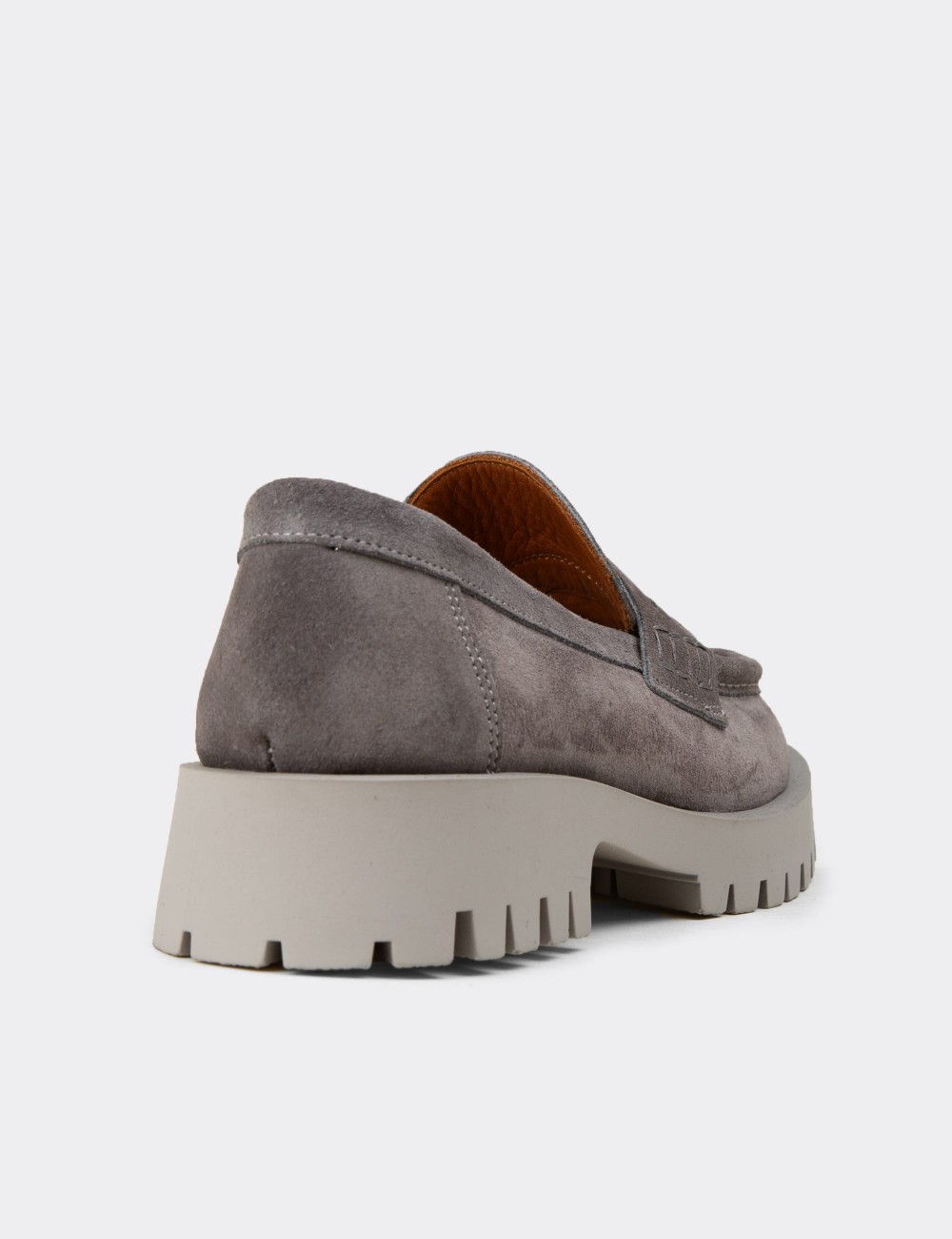 Women's Gray Suede Leather Tassel Loafers - 02035ZGRIC01