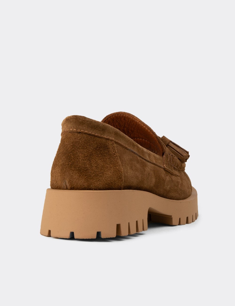 Women's Tan Suede Leather Tassel Loafers - 02035ZTBAC01