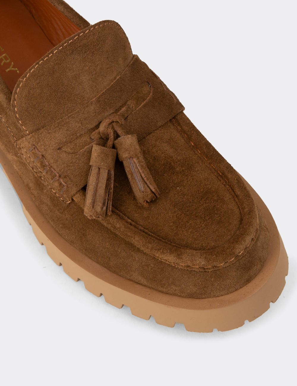 Women's Tan Suede Leather Tassel Loafers - 02035ZTBAC01