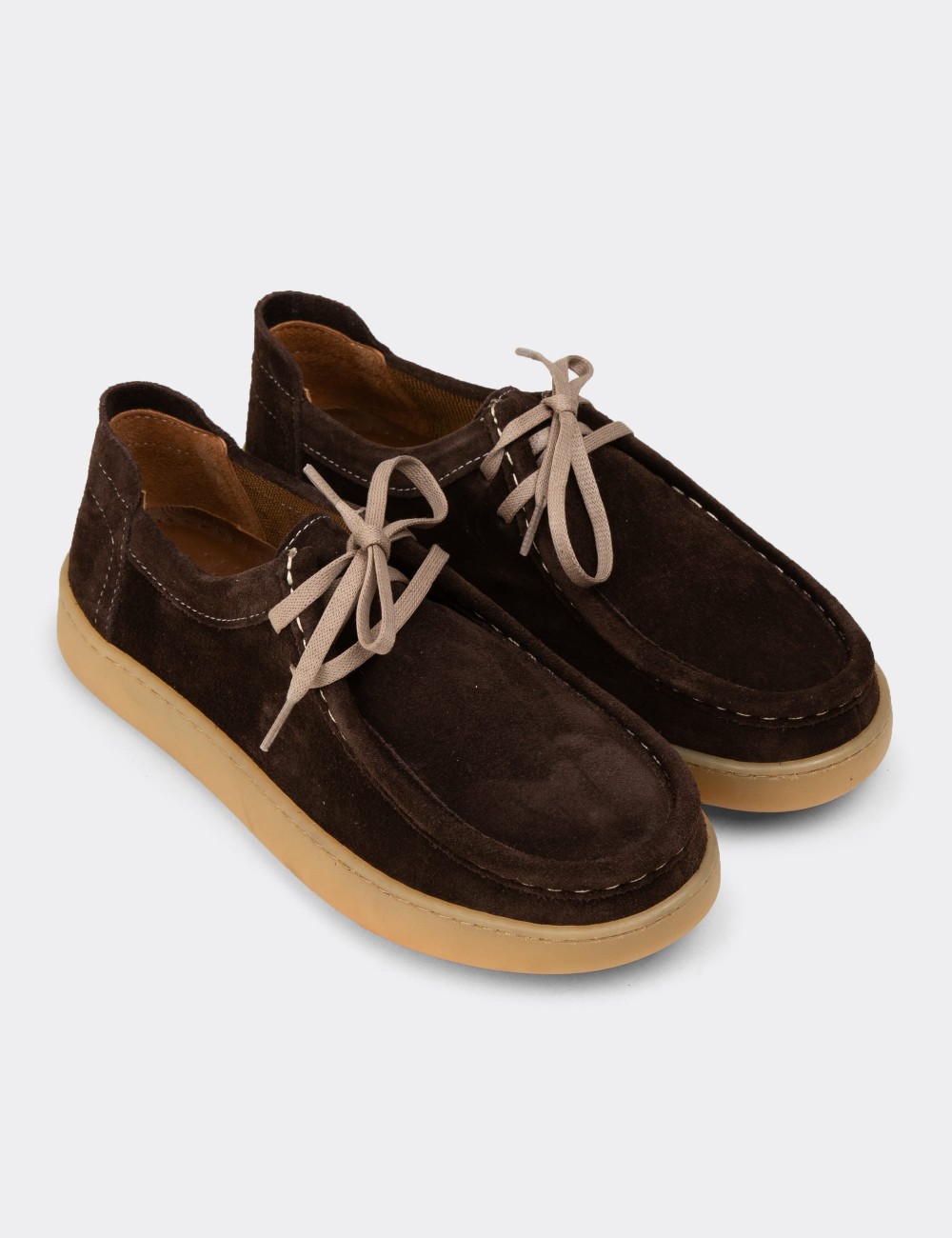 Women's Brown Suede Lace-up Shoes - SE610ZKHVC01