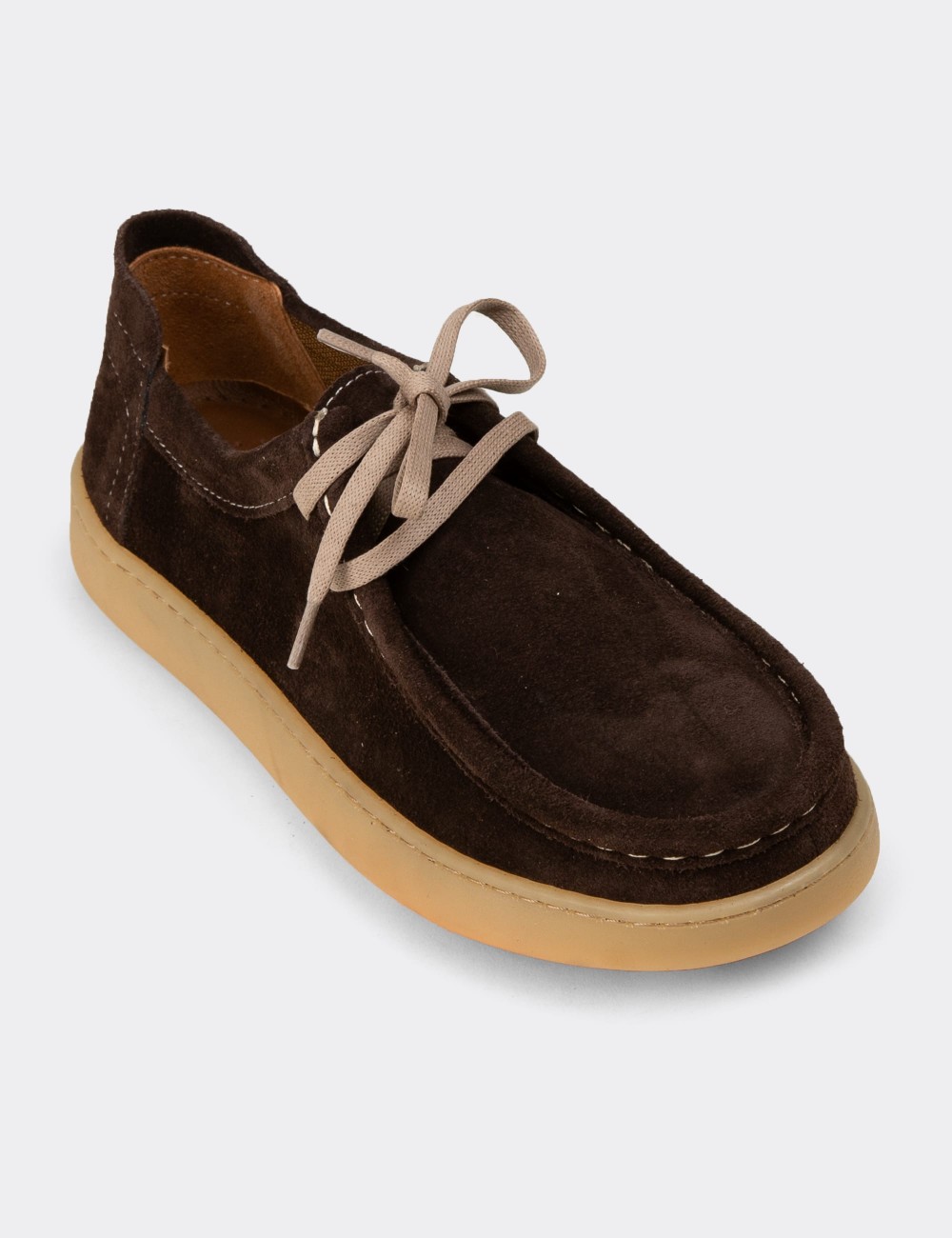 Women's Brown Suede Lace-up Shoes - SE610ZKHVC01