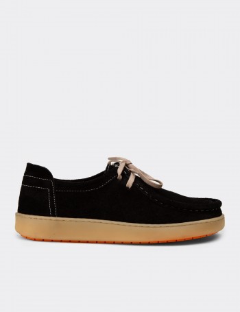 Women's Black Suede Leather Lace-up Shoes