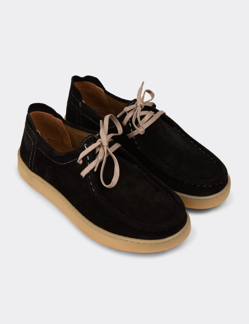 Women's Black Suede Leather Lace-up Shoes - SE610ZSYHC01